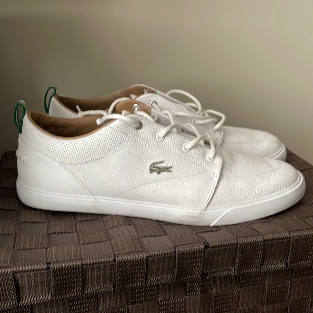 Men white leather Lacoste gym shoes